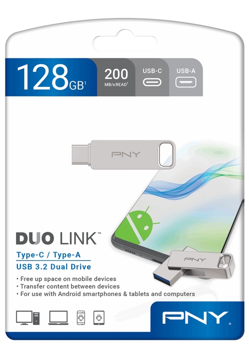 PNY DUO LINK Plata - Pendrive 128GB