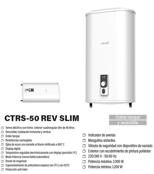 CATA CTRS-50 E-SMART Blanco - Termo Eléctrico 46L