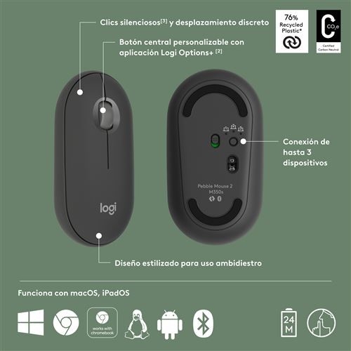 LOGITECH PEBBLE 2 M350S Grafito - Ratón Inalámbrico