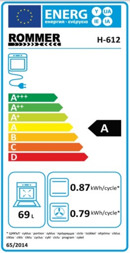 ROMMER H 612 INOX - Horno Multifunción 69L