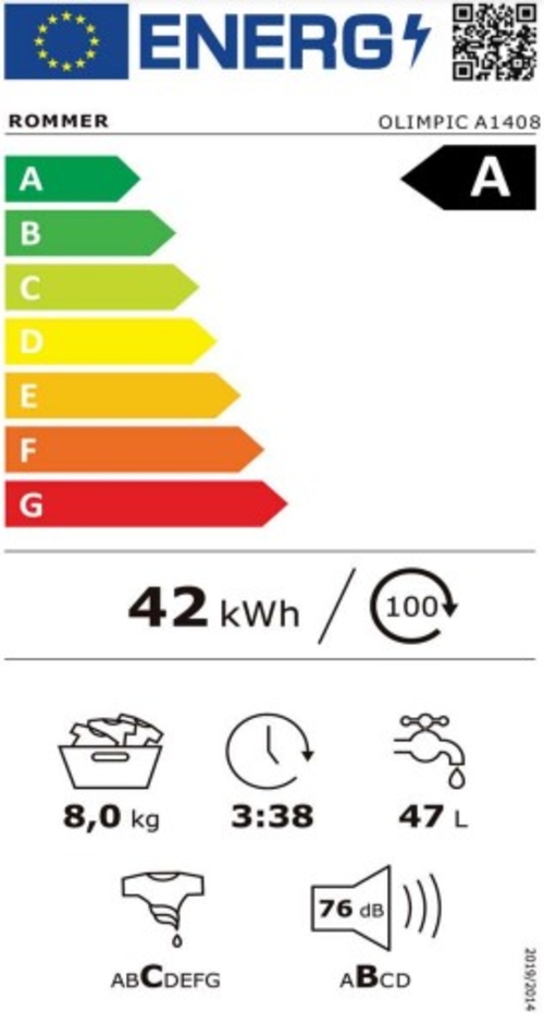 ROMMER OLIMPIC A1408 Blanco - Lavadora Carga Frontal 8KG 1400RPM