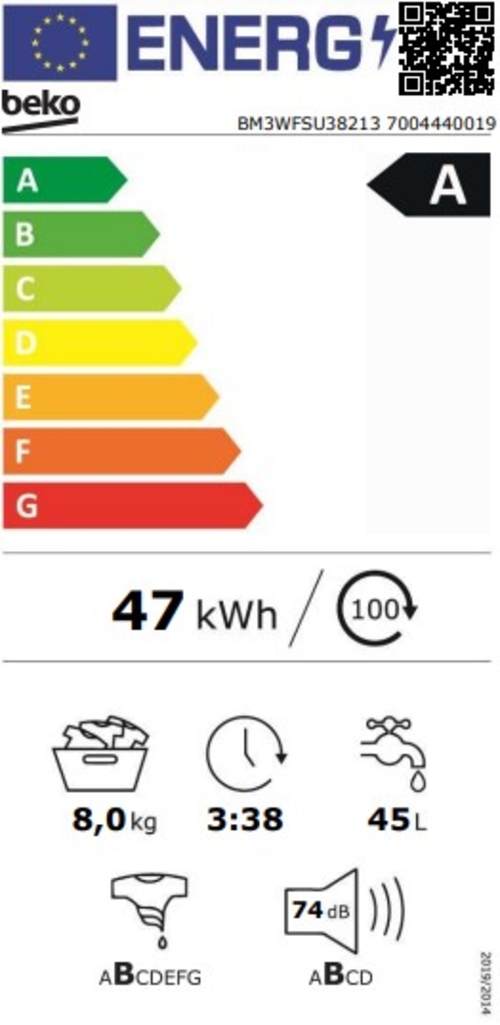 BEKO BM3WFSU38213 Blanco - Lavadora Carga Frontal 8KG 1200RPM