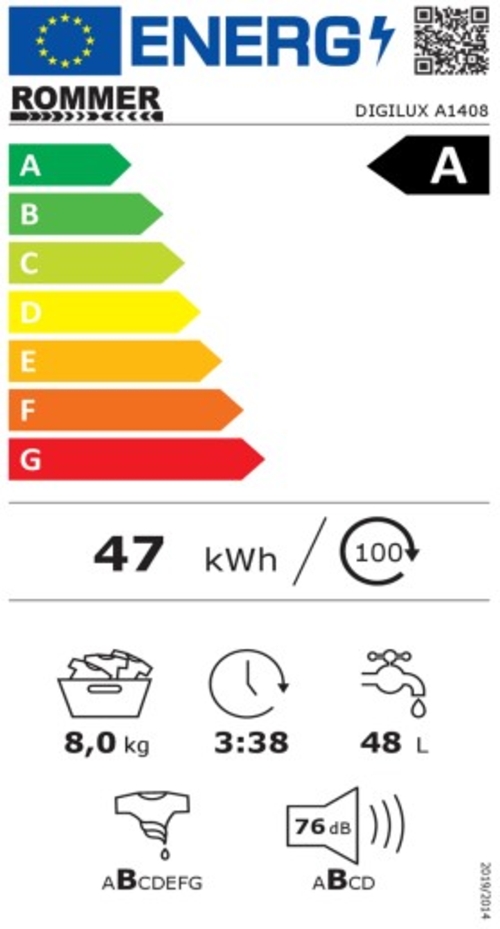 ROMMER DIGILUX A1408 Blanco - Lavadora Carga Frontal 8KG 1400RPM