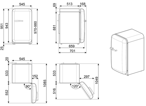 SMEG FAB10LWH6 Blanco - Nevera Una Puerta Cíclico