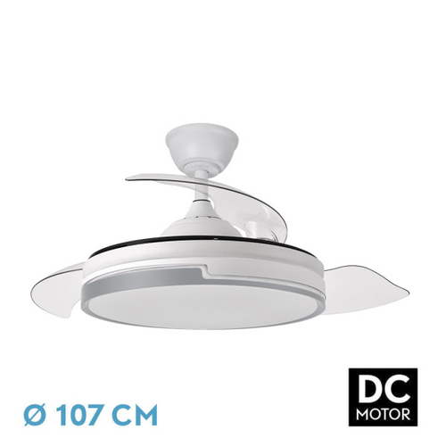 ABRILA PAPIRO Blanco-Gris 59W 107CM - Ventilador de Techo Aspas Retráctil