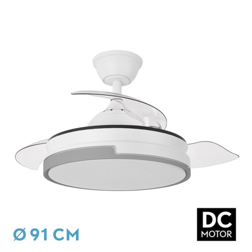 ABRILA Papiro Mini Blanco-Gris 59w 91CM - Ventilador de Techo 3 Aspas Retráctil