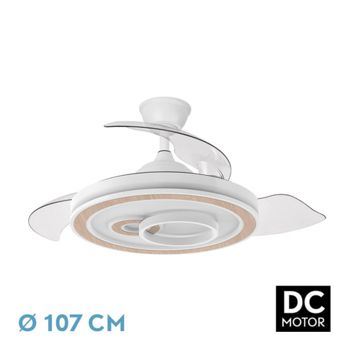 ABRILA Sultan Blanco-Haya 68W 107CM - Ventilador de Techo 3 Aspas Retráctil