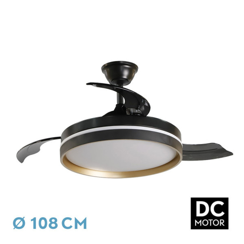 ABRILA Mandarin Negro-Oro 72w - Ventilador de Techo 3 Aspas 