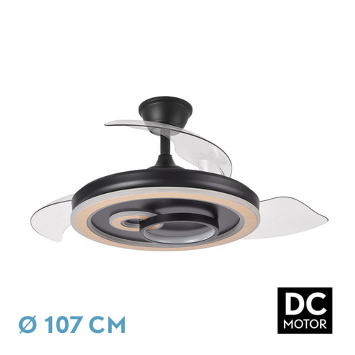 ABRILA Sultan Negro-Madera 68W 107CM - Ventilador de Techo 3 Aspas Retráctil