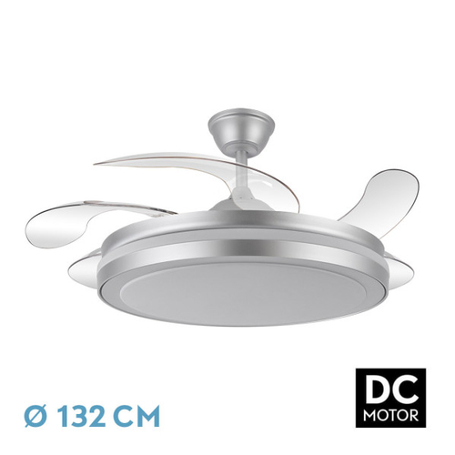 ABRILA Esparta Maxi Plata 80W 132CM - Ventilador de Techo 5 Aspas Retráctil