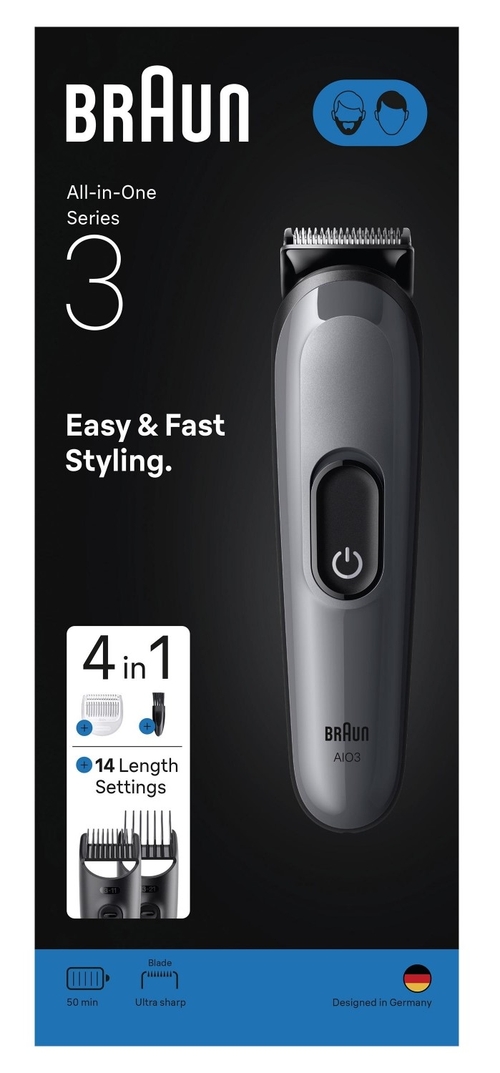 BRAUN MULTIGROMER AIO-3500 4 EN 1 Negro - Afeitadora Sin Cable