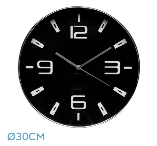 ABRILA AROA Plata-Negro - Reloj de Pared 30cm
