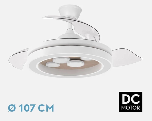 ABRILA CUPIDO Blanco/Haya - Ventilador de Techo 3 Aspas Retráctil