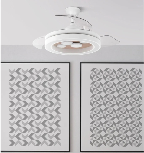 ABRILA CUPIDO Blanco/Haya - Ventilador de Techo 3 Aspas Retráctil