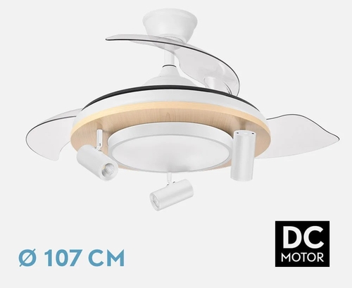 ABRILA GLADIATOR Blanco/Haya - Ventilador de Techo 3 Aspas Retráctil