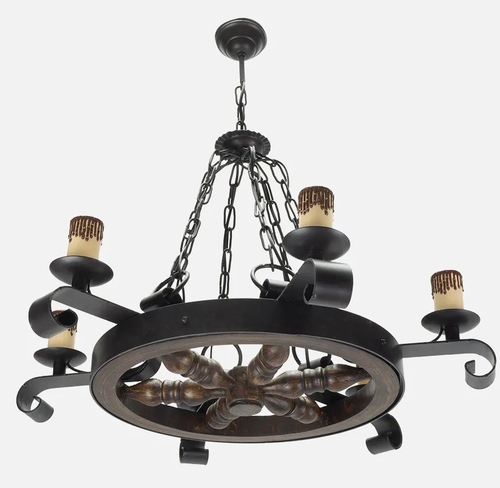 ABRILA RÚSTICO RUEDA Marrón - Lámpara Colgante 6XE27 5 luces 70 cm