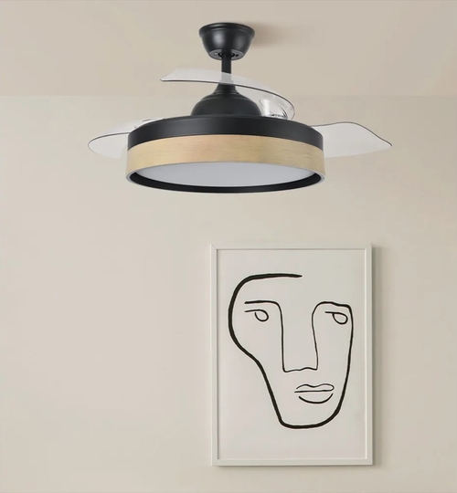 Abrila DC IGLU 107CM Negro-Haya - Ventilador de Techo Aspa Retráctil con Luz