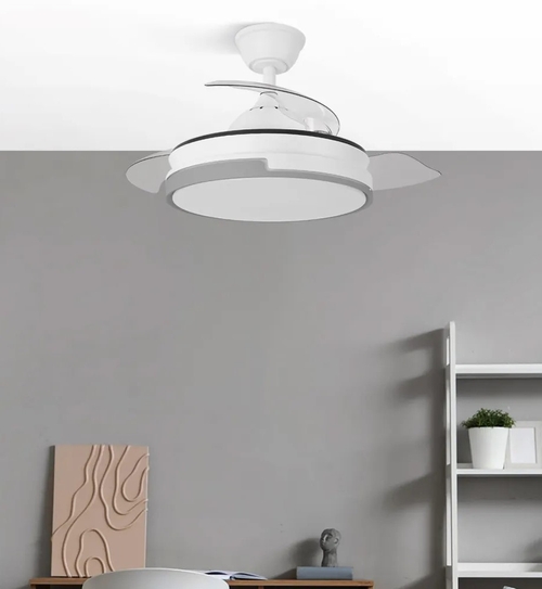 ABRILA Papiro Mini Blanco-Gris 59w 91CM - Ventilador de Techo 3 Aspas Retráctil