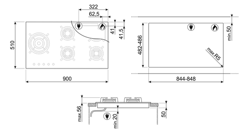SMEG PV395LN - Placa de Gas 90CM Gas Natural